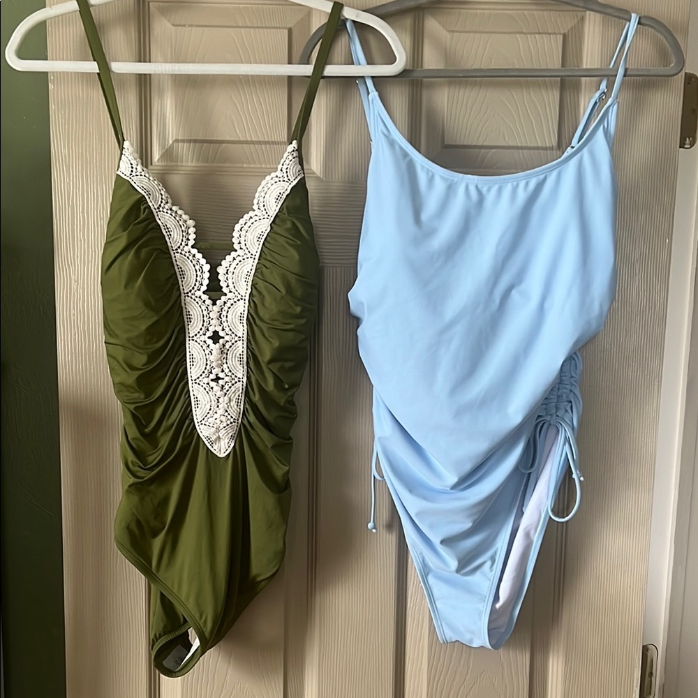 Green and Blue One-Piece Swimsuits